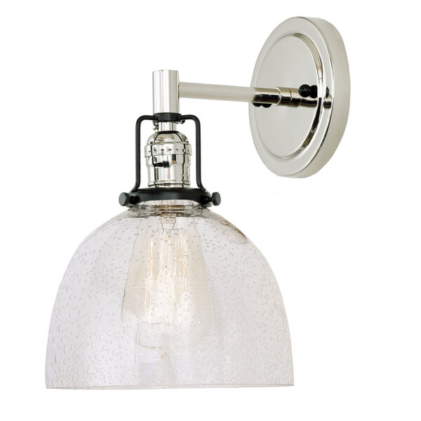Nob Hill Madison Polished Nickel and Black One-Light Wall Sconce with Clear Bubble Glass, image 1